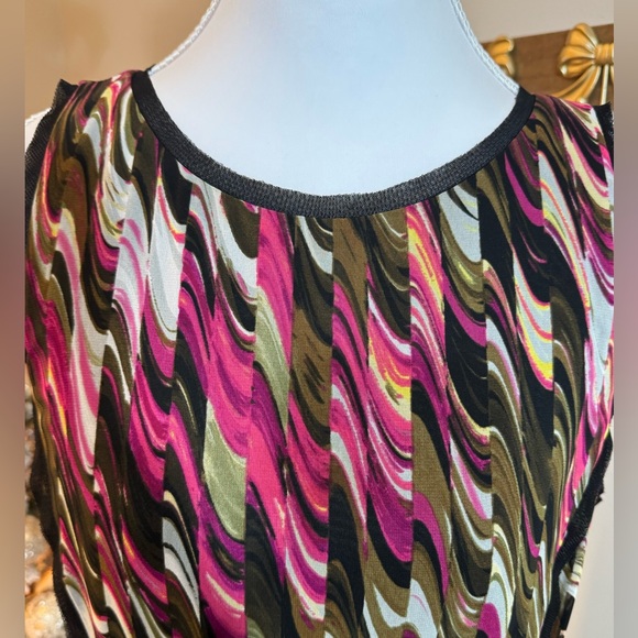 Maggy London Sleeveless Sheath Dress Multicolor Print Bodice Black Skirt - Picture 6 of 7